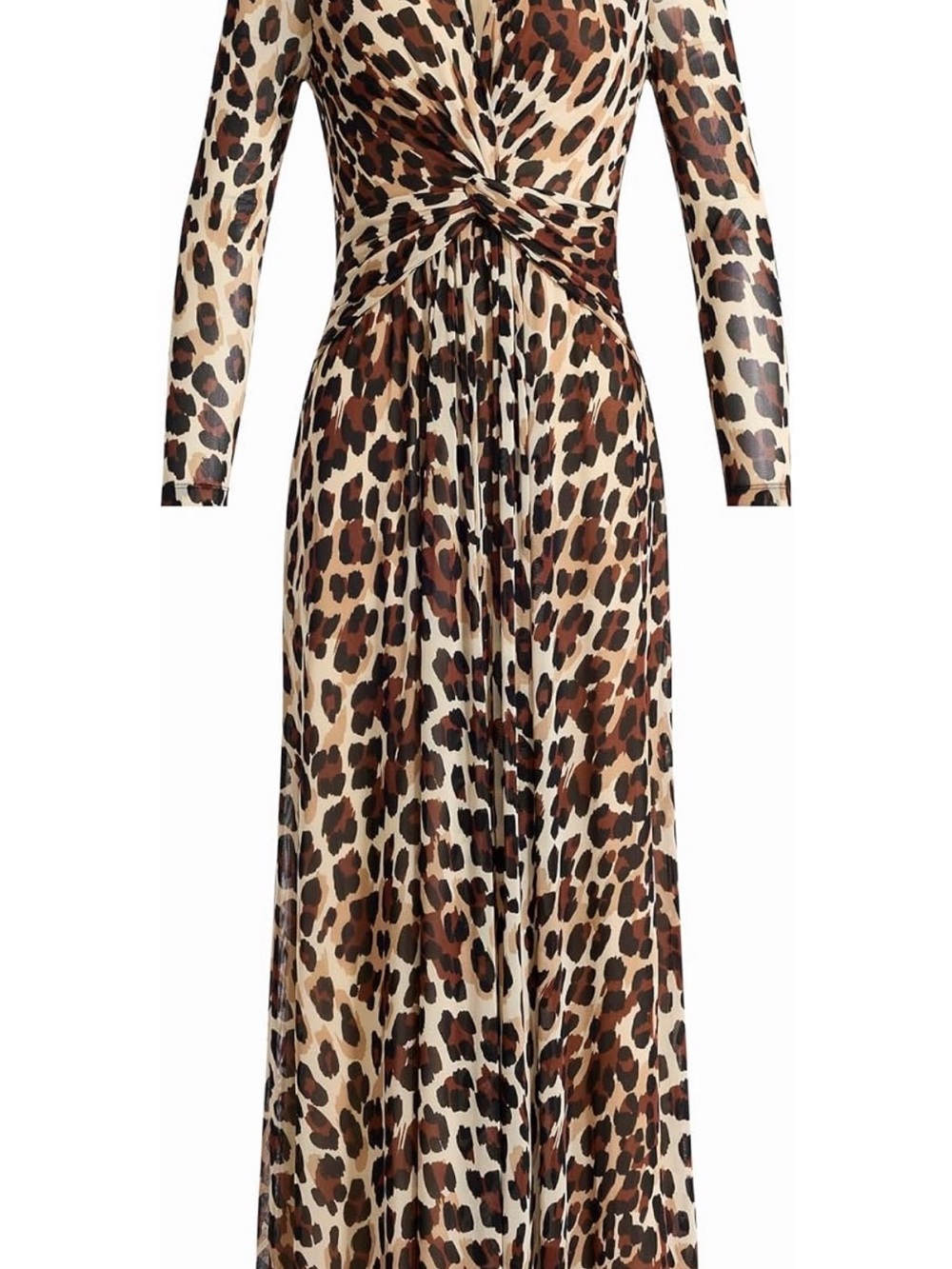 Anne Klein Leopard-Print Twist-Front Long-Sleeve Maxi Dress - Brown/Black/Cream